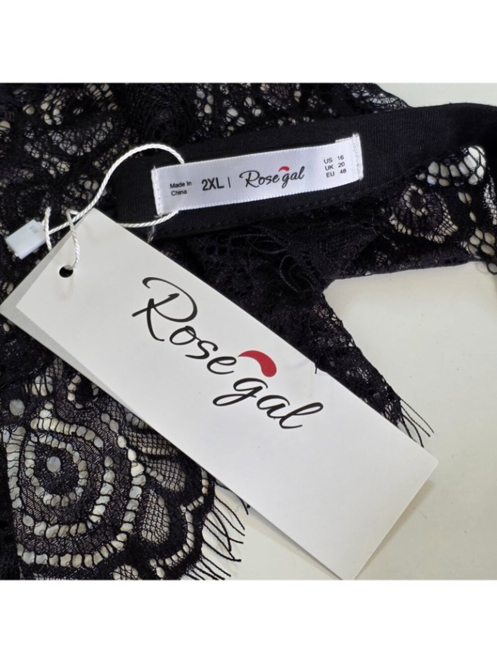 Rosegal Jumpsuit NWT Plus Size 2XL Black Eyelash Lace LS Wide Leg Evening Party - Picture 4 of 16
